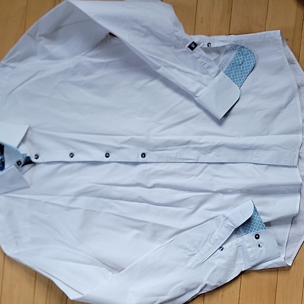 Stone rose white waffle knit dress shirt xl - Picture 2 of 6